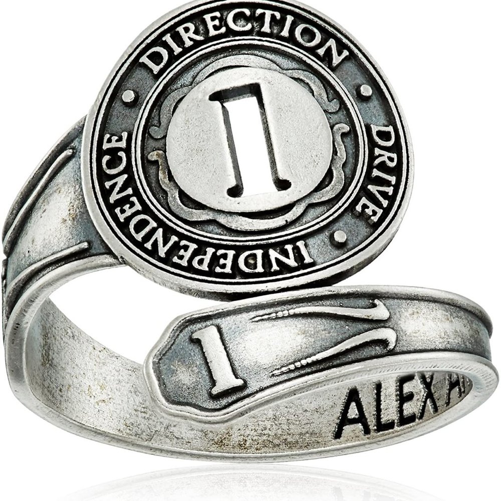 NEW! Alex and Ani "Numerology"‎ Number, Sterling Silver Spoon Ring, Size 7-9
